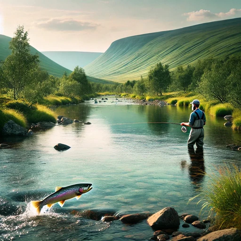 Fluefiske i Midt Troms, et sted som ligner på Dividalen.